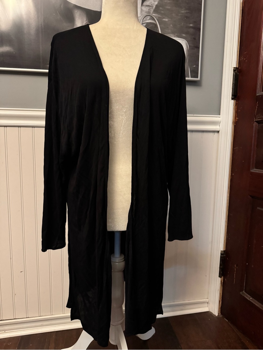 Vintage Holly Harp Bergdorf Goodman Black Rayon Duster Cardigan Medium